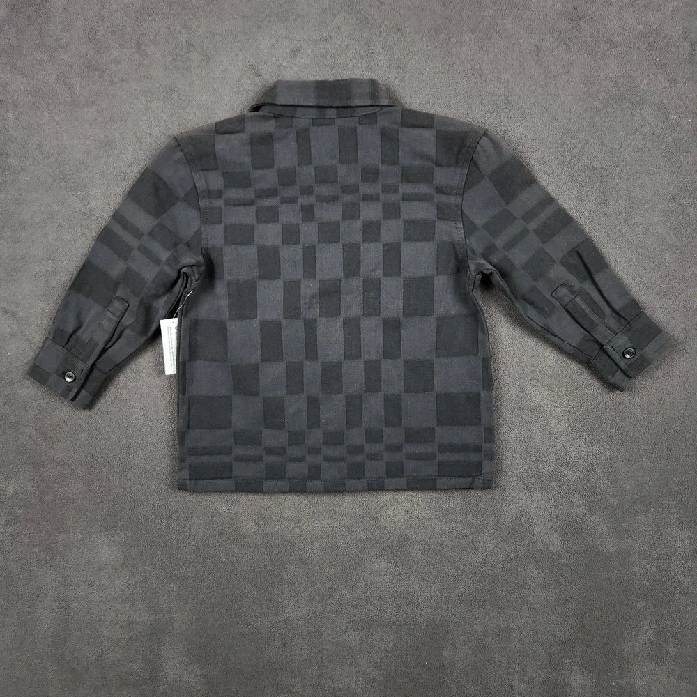 Old Navy‎ Twill Pocket Shirt Boys 3T Black Checkered Long Sleeve Button Up